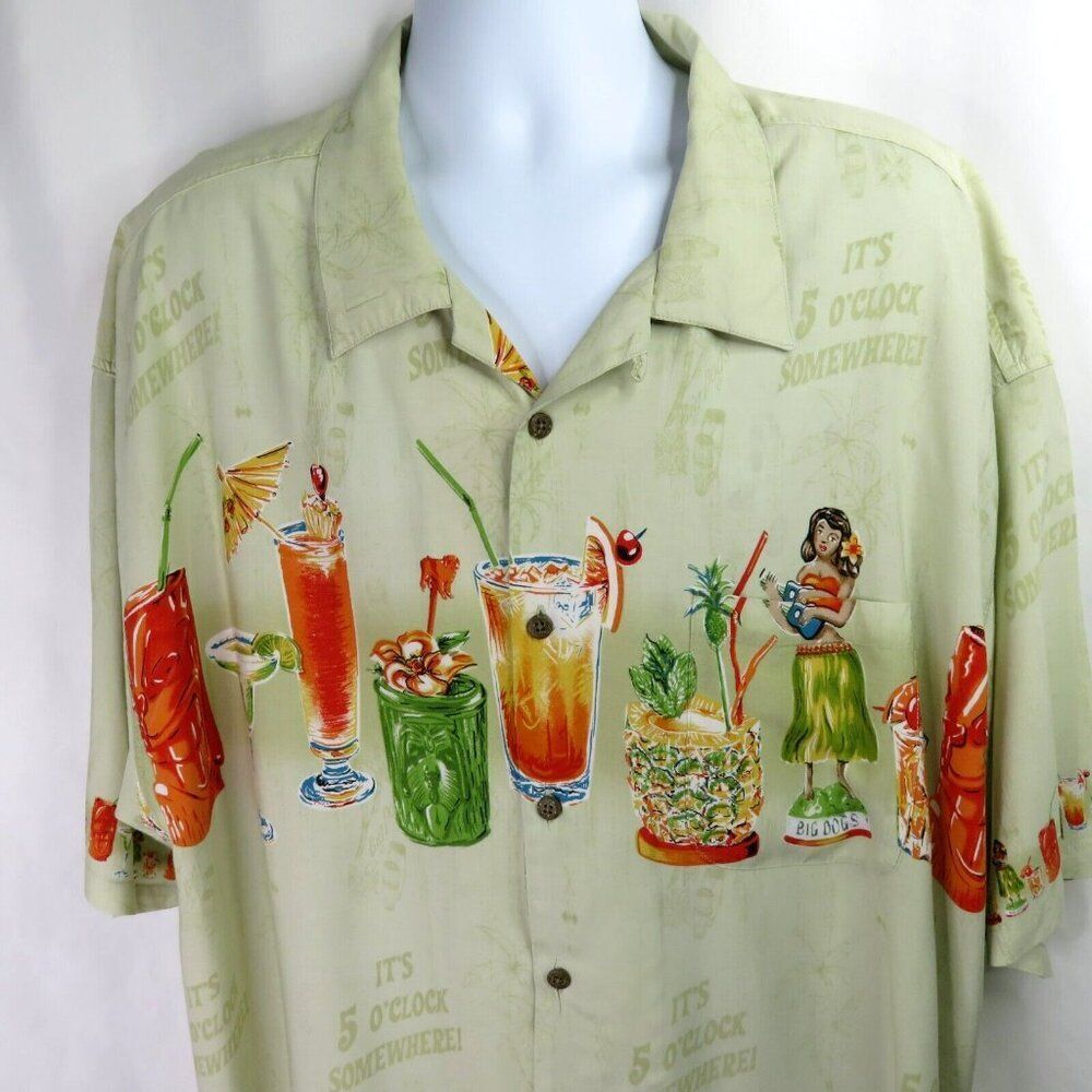 Big Dogs Hula Cocktail Shirt Size 4X Border Print Hawaiian Aloha